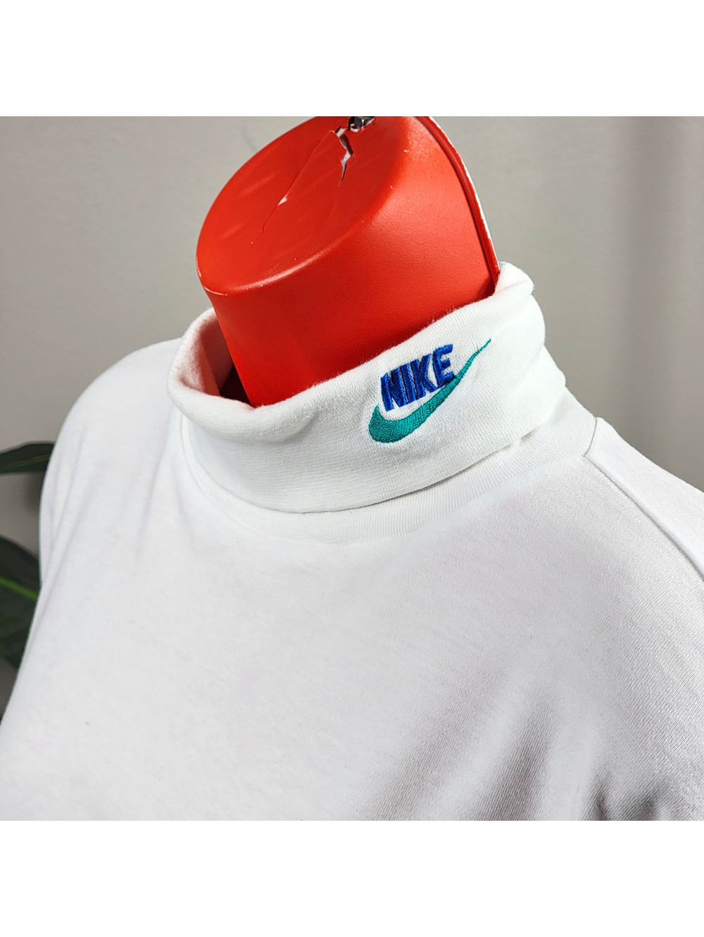 Vintage 90s Nike Long Sleeve White Turtleneck Blue Green